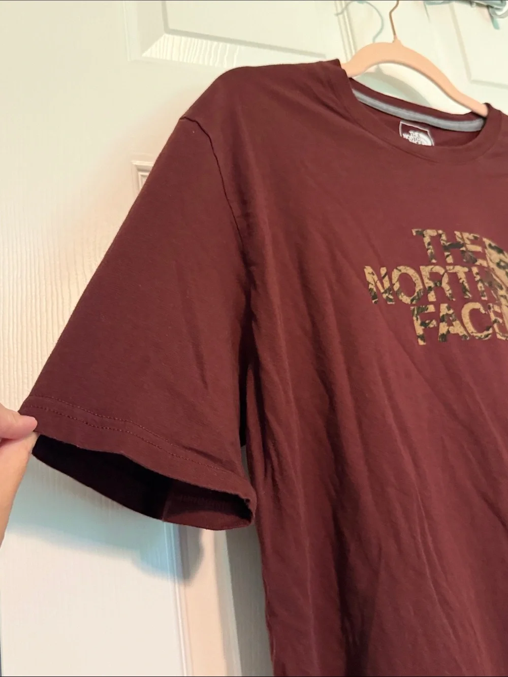 The North Face Men's Short Sleeve Tee in Deep Maroon with Camo Logo